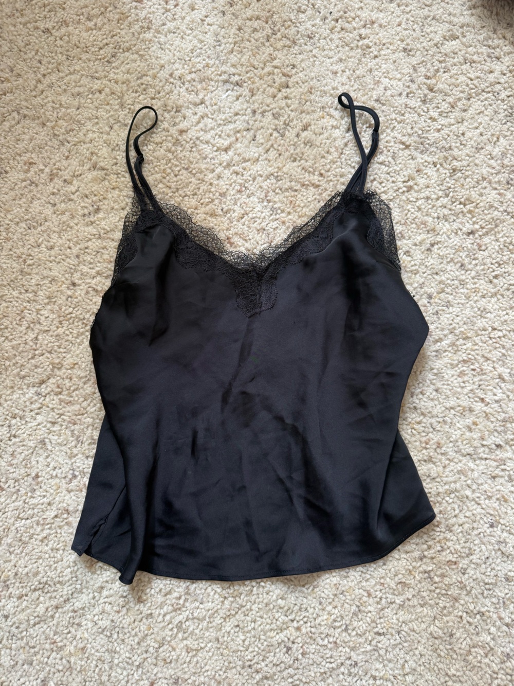 Victoria's Secret Black Lace Trim Satin Cami